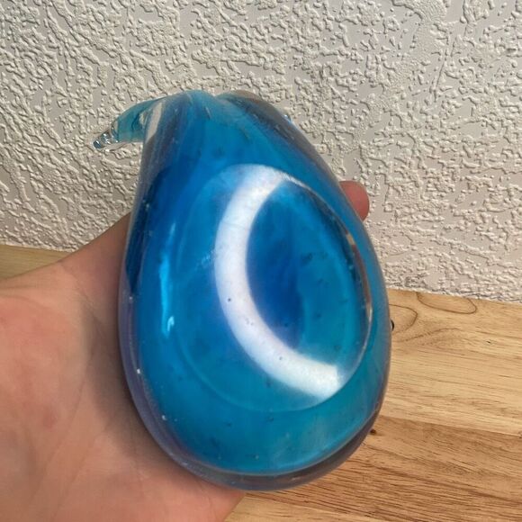 Vintage Murano Style Blue Hand Blown Art Glass Paperweight Blue Whale Figurine - Picture 8 of 11